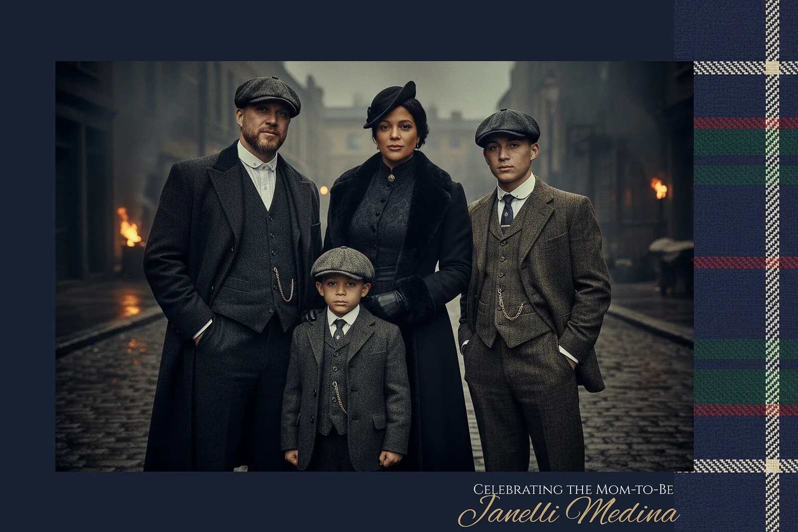 Family photo transformed with a vintage AI theme